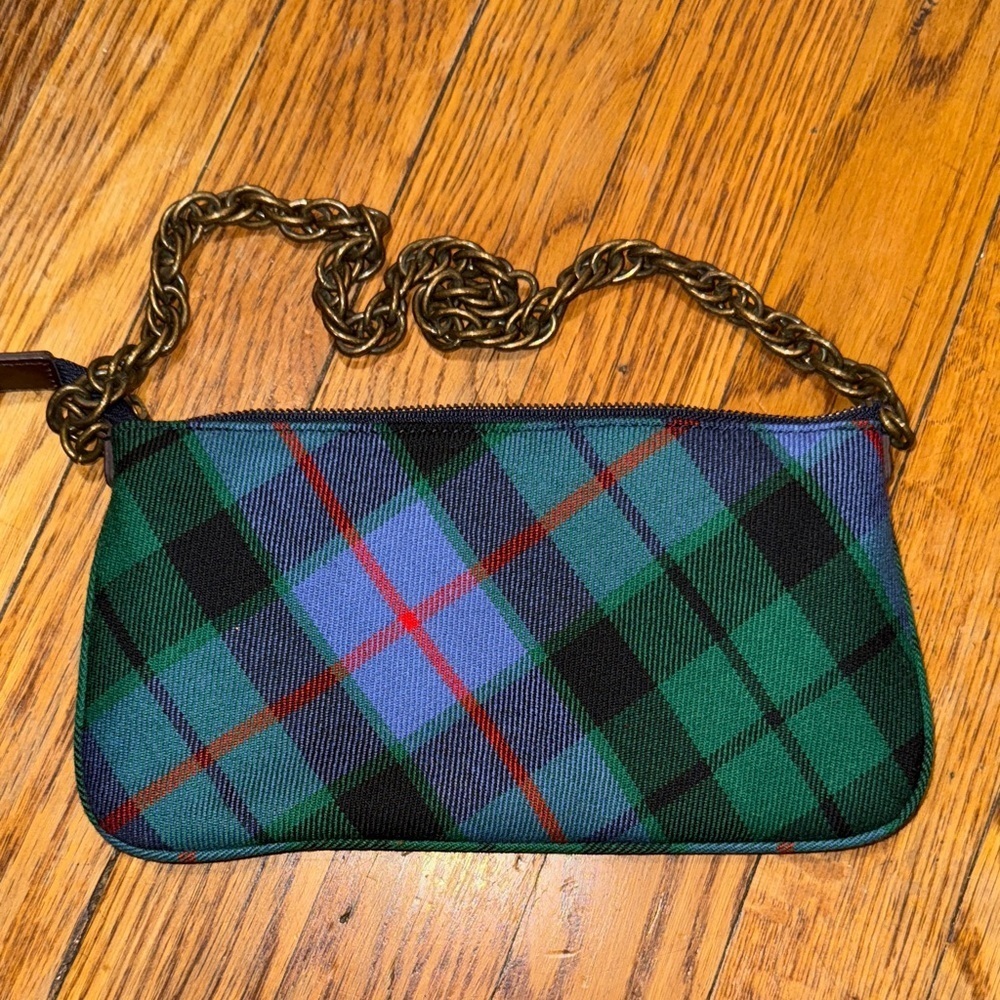 j. Crew tartan Plaid Chain Strap Women's clutch 100% wool MISSING zipper pull - Picture 1 of 6